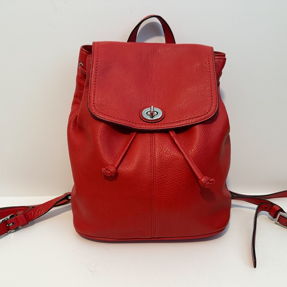Coach Red Park Pebbled Leather Turnlock Drawstring Backpack